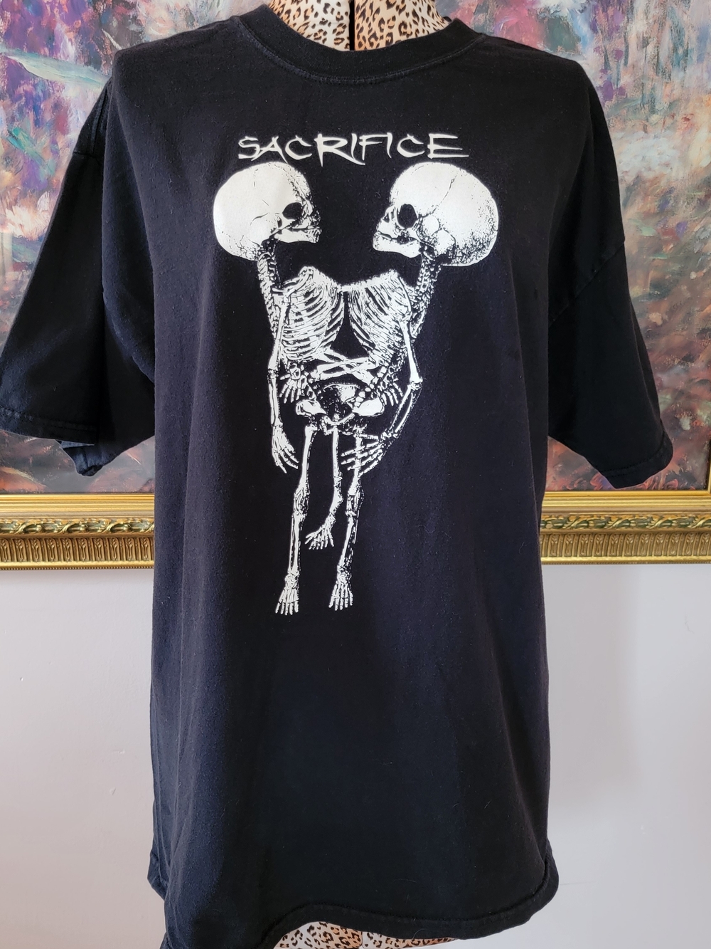 Sacrifice Graphic Skull Skeleton Band Tee - Black & White